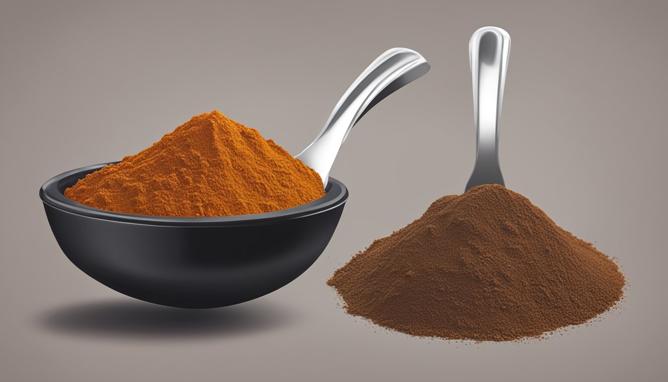 Ancho chili powder and chipotle powder side by side with a measuring spoon