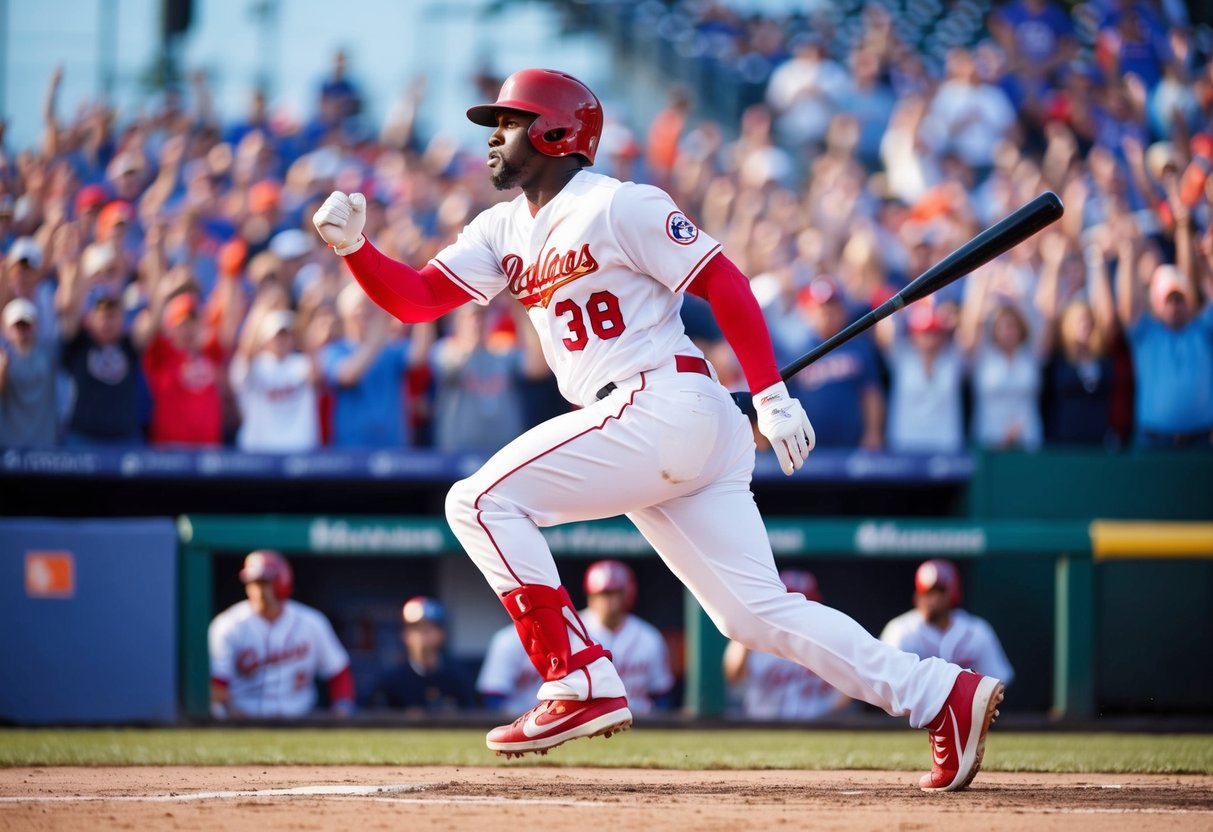 A baseball player stepping up to the plate, with the stadium crowd cheering and the music blaring from the speakers