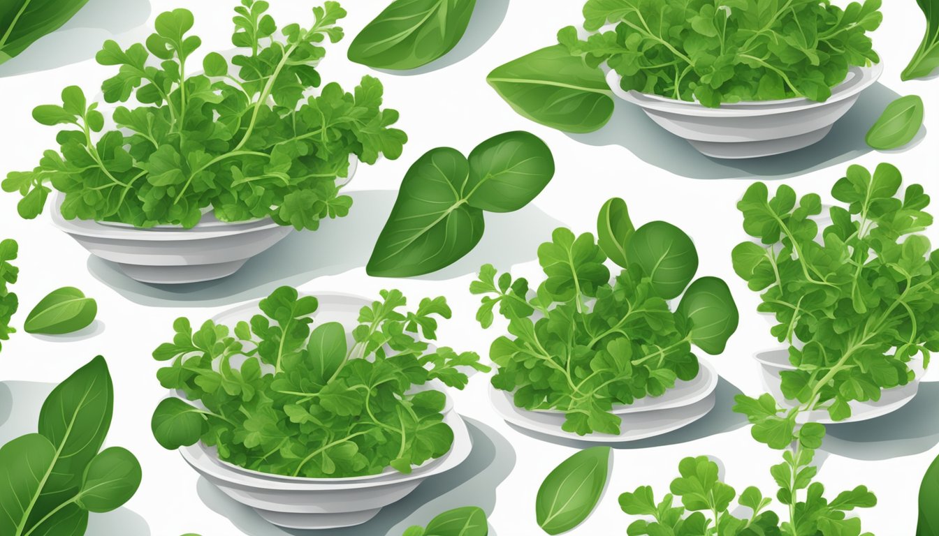 Arugula leaves arranged in place of watercress in a salad dish