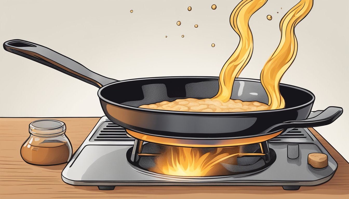 A sizzling skillet with beef tallow melting in place of shortening for frying