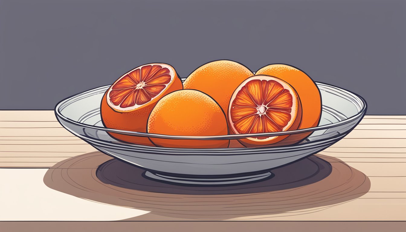 A bowl of vibrant blood oranges sits next to a plate of sliced regular oranges, showcasing the contrast in color and hinting at the potential for creative culinary uses