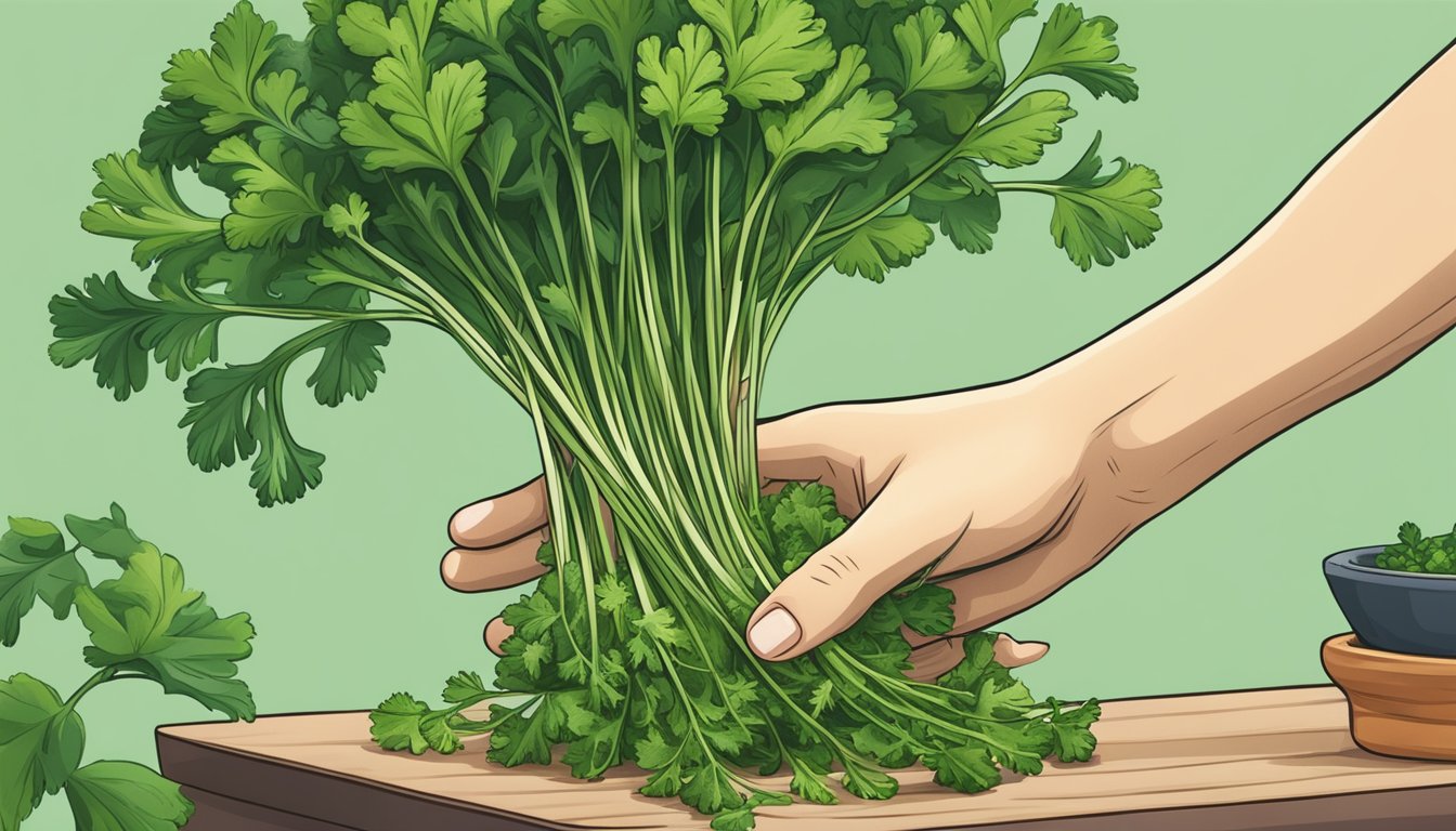 A hand reaching for cilantro instead of parsley