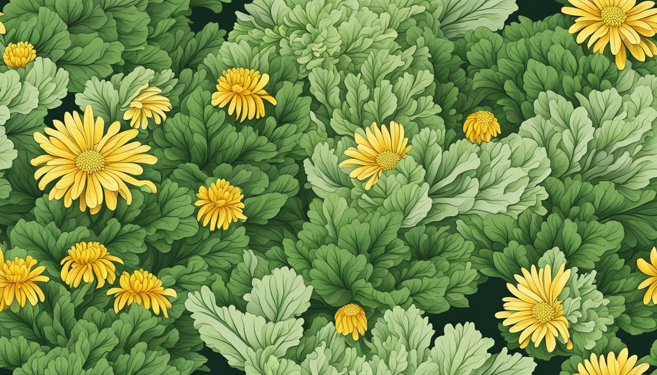 A bowl of vibrant chrysanthemum greens arranged next to a variety of lettuce leaves, showcasing their potential as a substitute