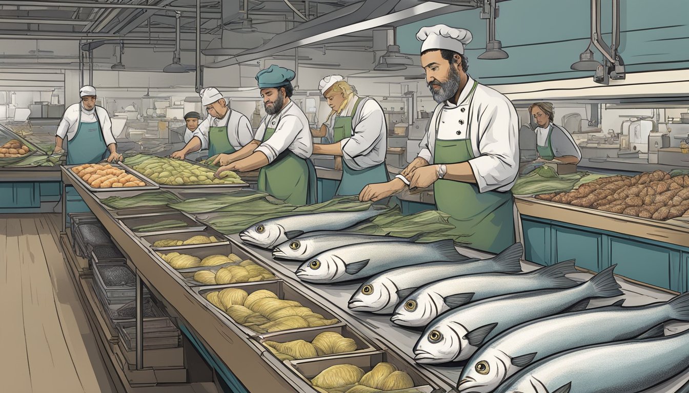 A chef swapping cod for haddock in a fish market, comparing the two species' profiles