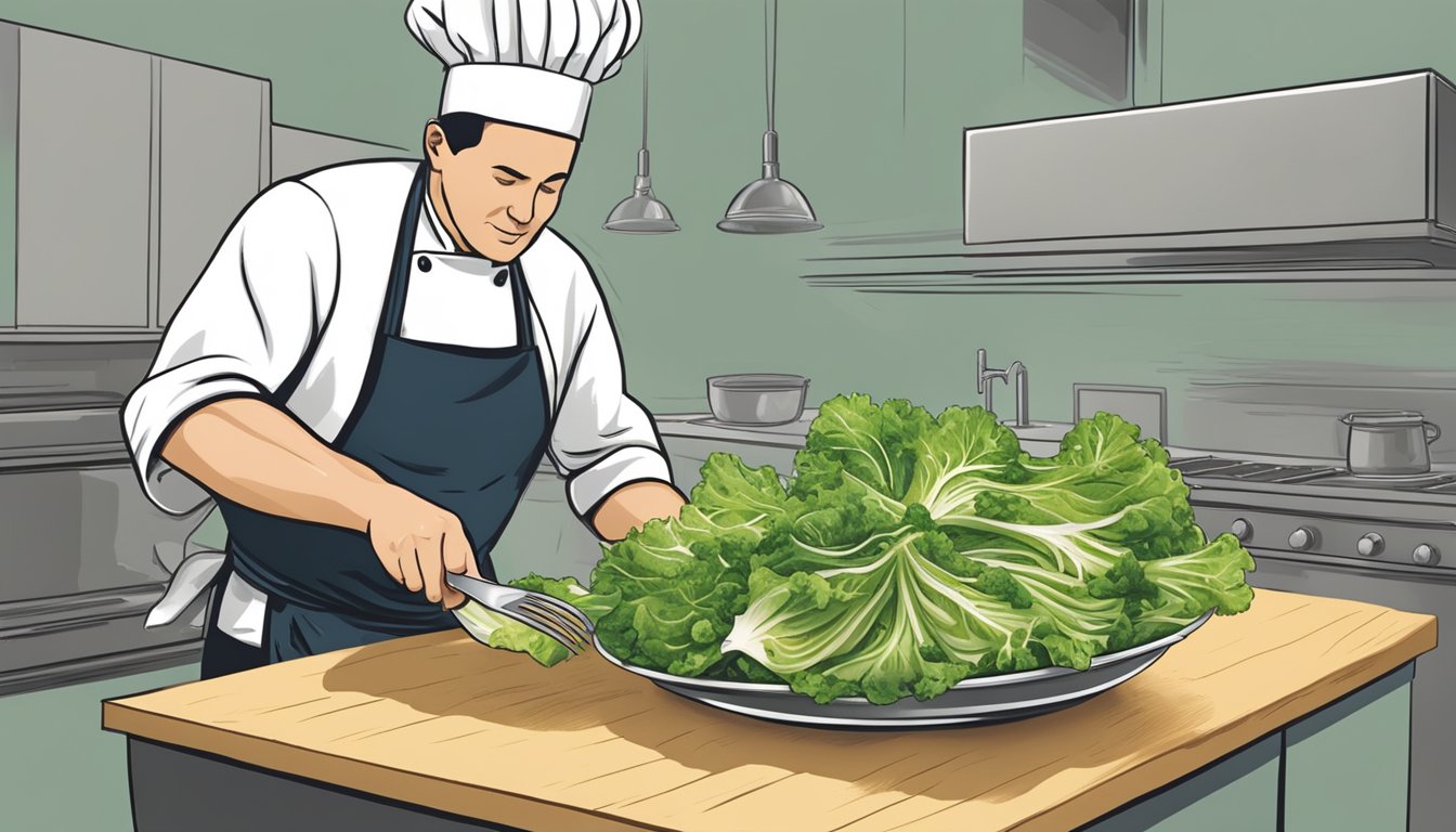 A chef swaps out endive for escarole in a salad, showing the similar appearance but different texture and flavor