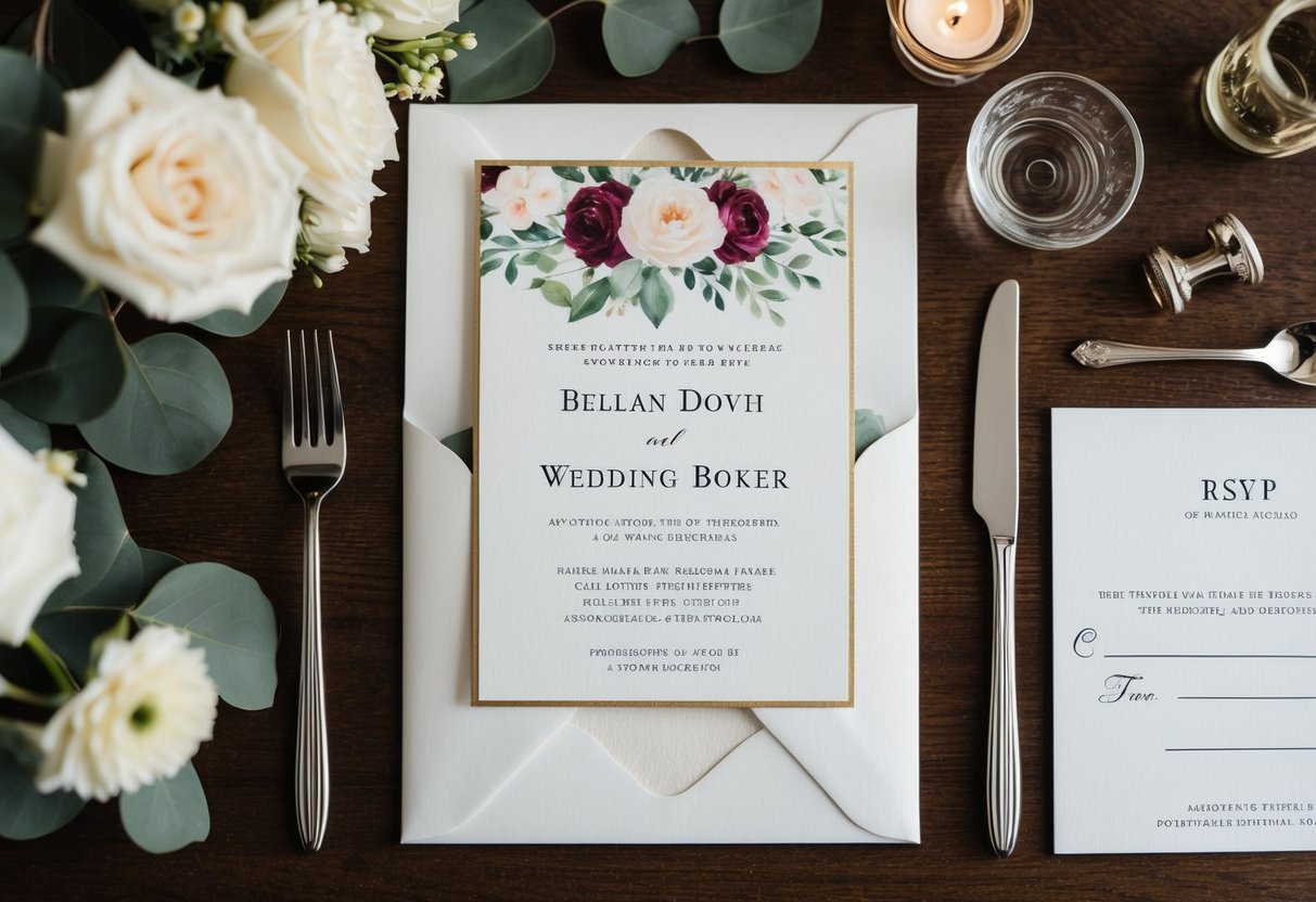 A wedding invitation with elegant design and space for RSVP details