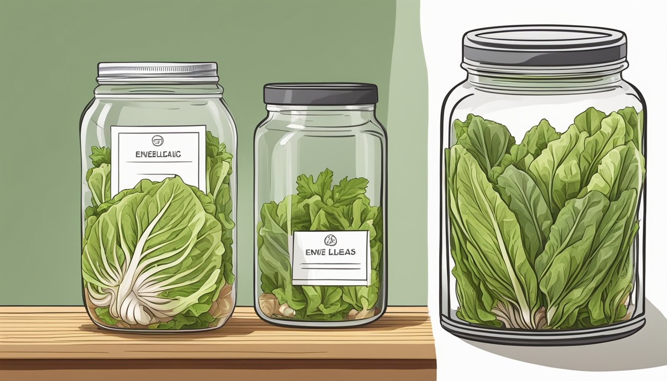 A bowl of salad with endive leaves replacing radicchio, next to a labeled jar of endive