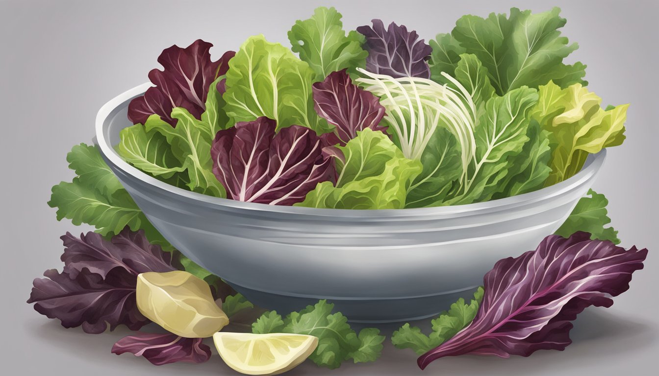 A bowl of mixed greens with endive leaves replacing radicchio