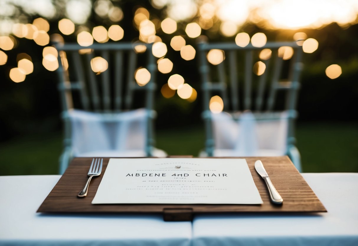 A wedding invitation with two empty chairs symbolizing the absence of parents