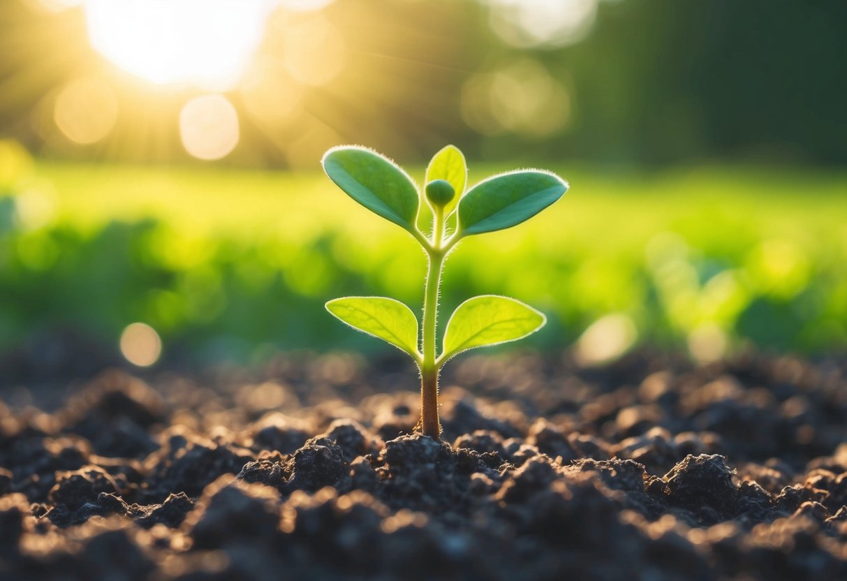 A sprouting seedling reaching towards the sunlight