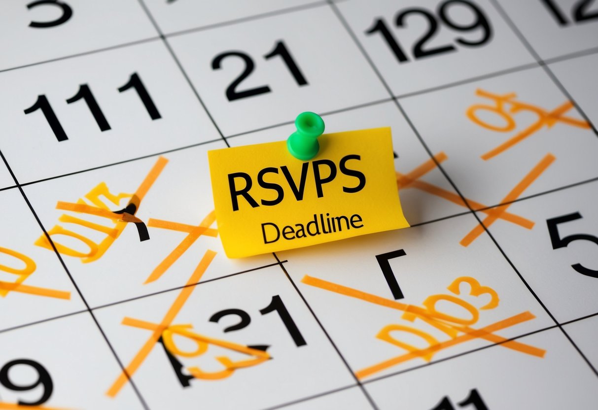 A calendar with a marked deadline date for RSVPs, surrounded by crossed-out dates and a sense of urgency
