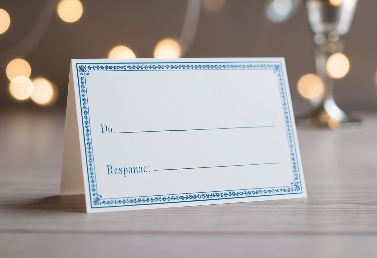 A blank RSVP card with a decorative border and space for a response