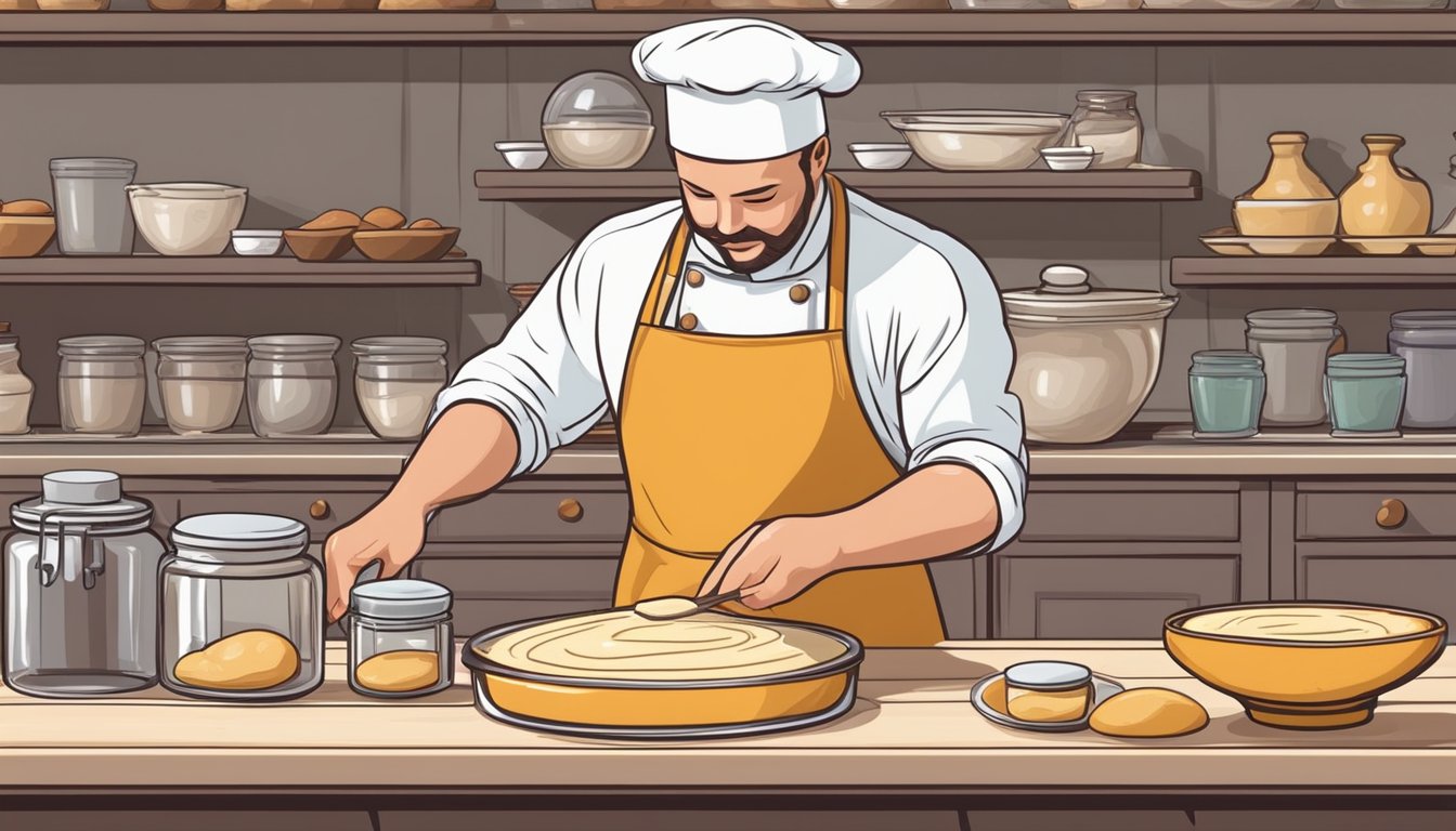 A baker carefully measures and mixes ingredients, replacing almond paste with frangipane in a dessert recipe