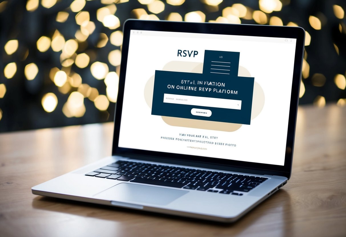 A laptop displaying a sleek and user-friendly online RSVP platform, with a stylized invitation and a simple form for guests to fill out