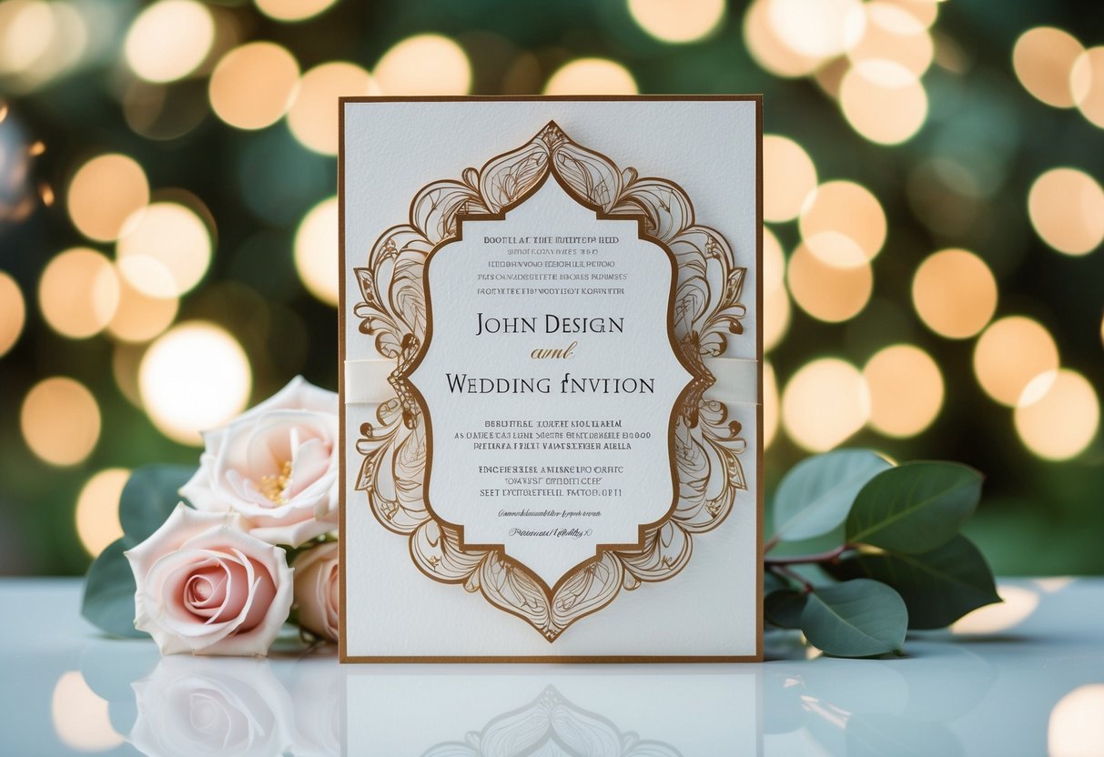 A beautifully decorated wedding invitation with elegant design and formal typography