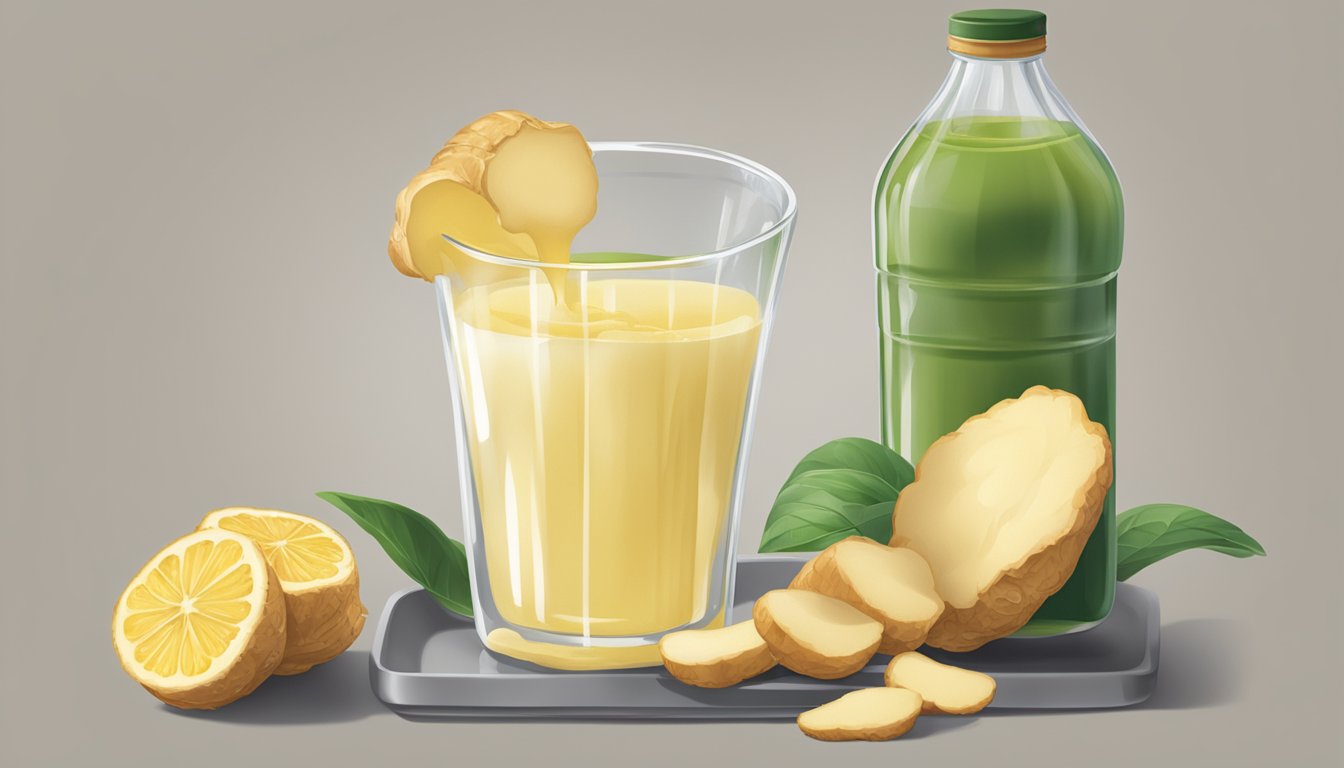 A bottle of ginger juice pouring into a recipe in place of fresh ginger