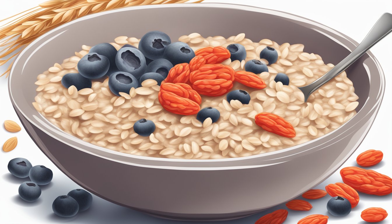 A bowl of oatmeal with goji berries replacing raisins