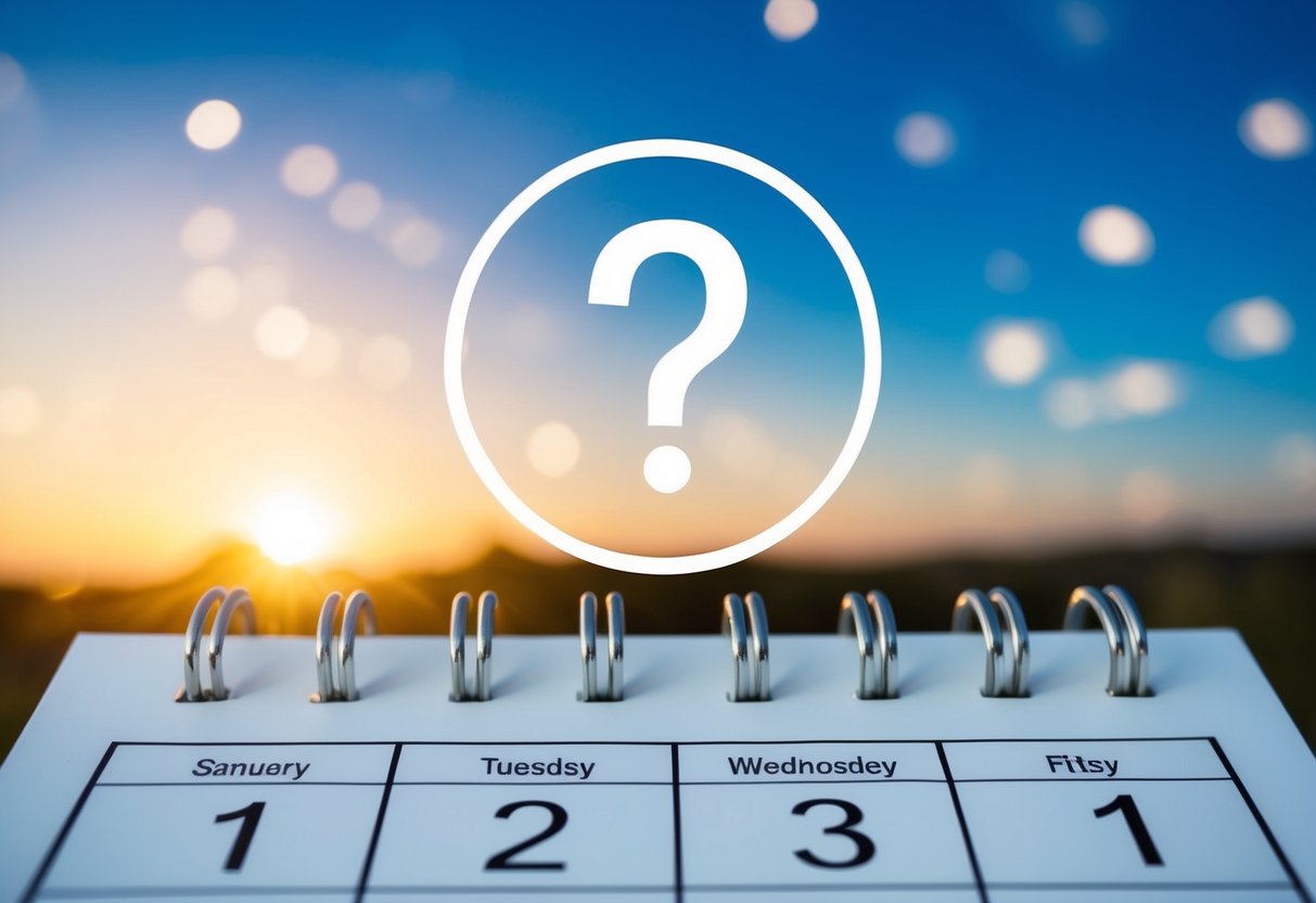 A calendar with a circle around a date and a question mark above it