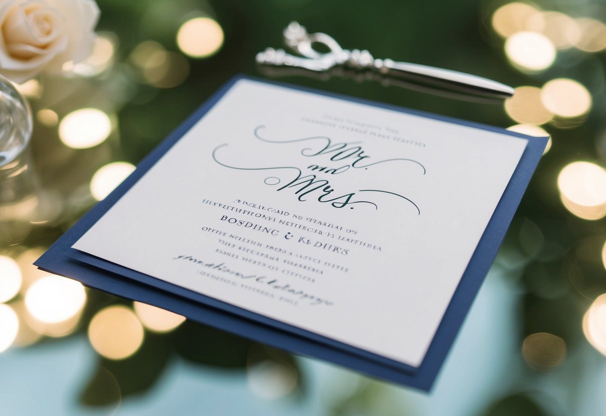 A wedding invitation with "Mr. and Mrs." written in elegant calligraphy