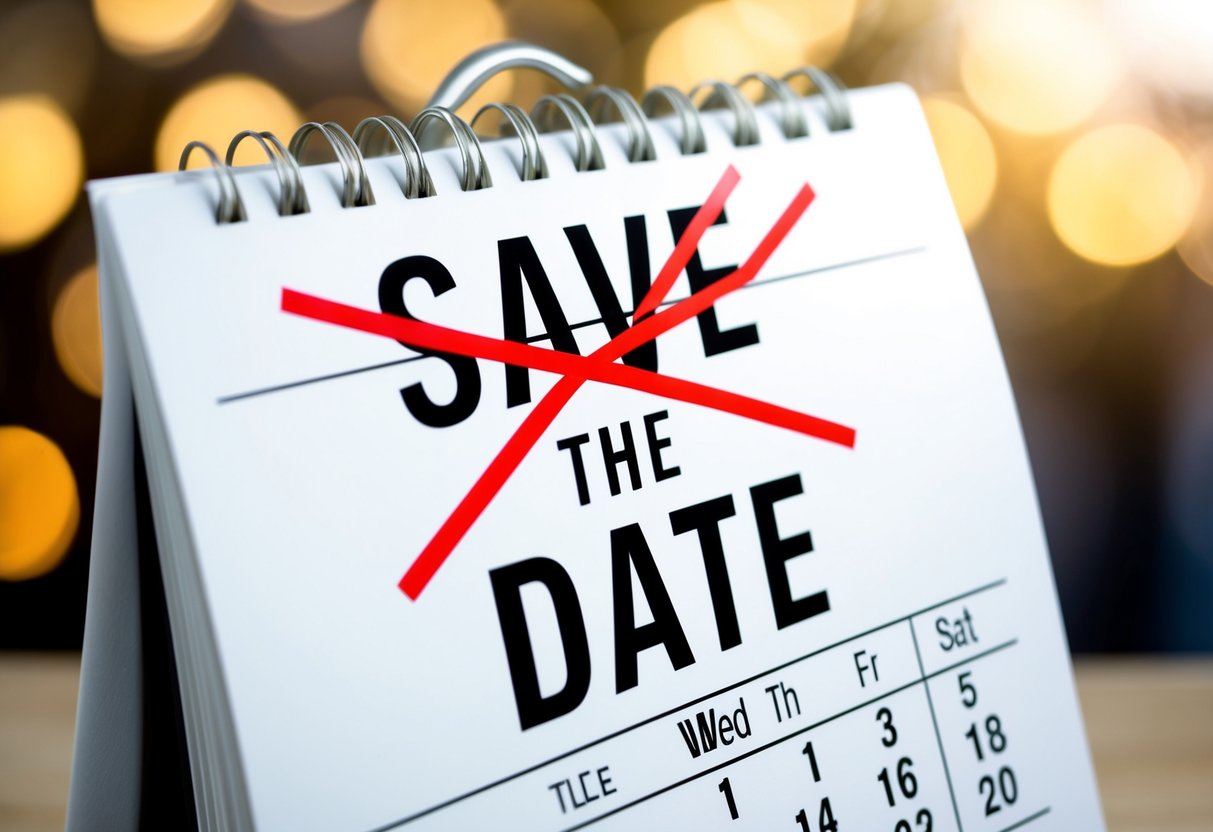 A calendar with a crossed out "Save the Date" marked for a skipped event