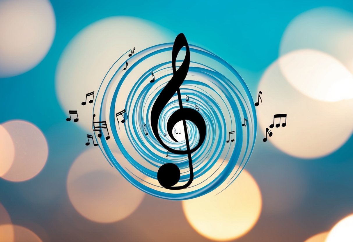 A music note surrounded by a swirling vortex of sound waves