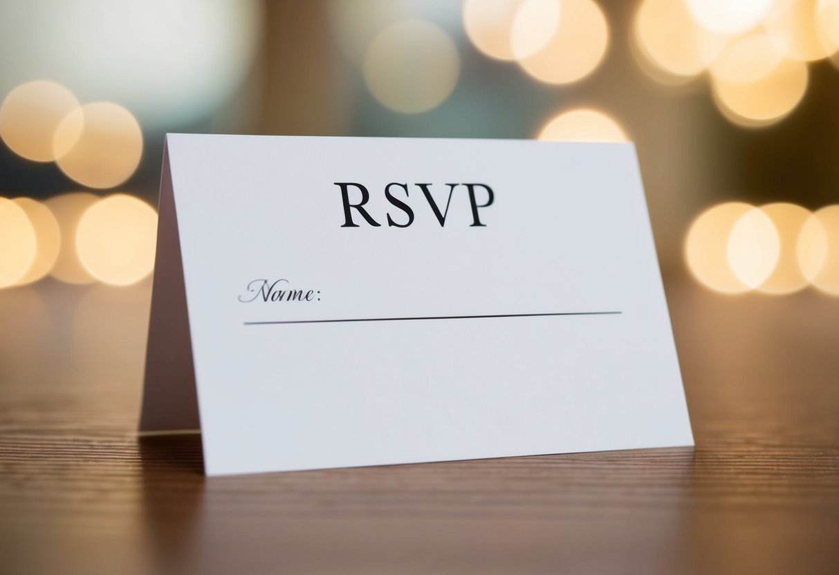 A blank RSVP card with a line for the guest's name