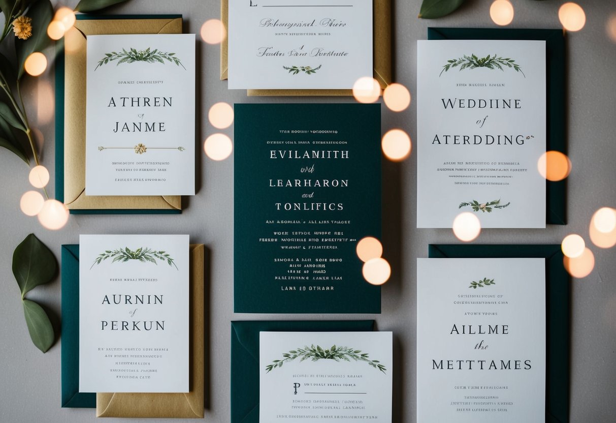 A wedding invitation with personalized variations, showcasing different name placements