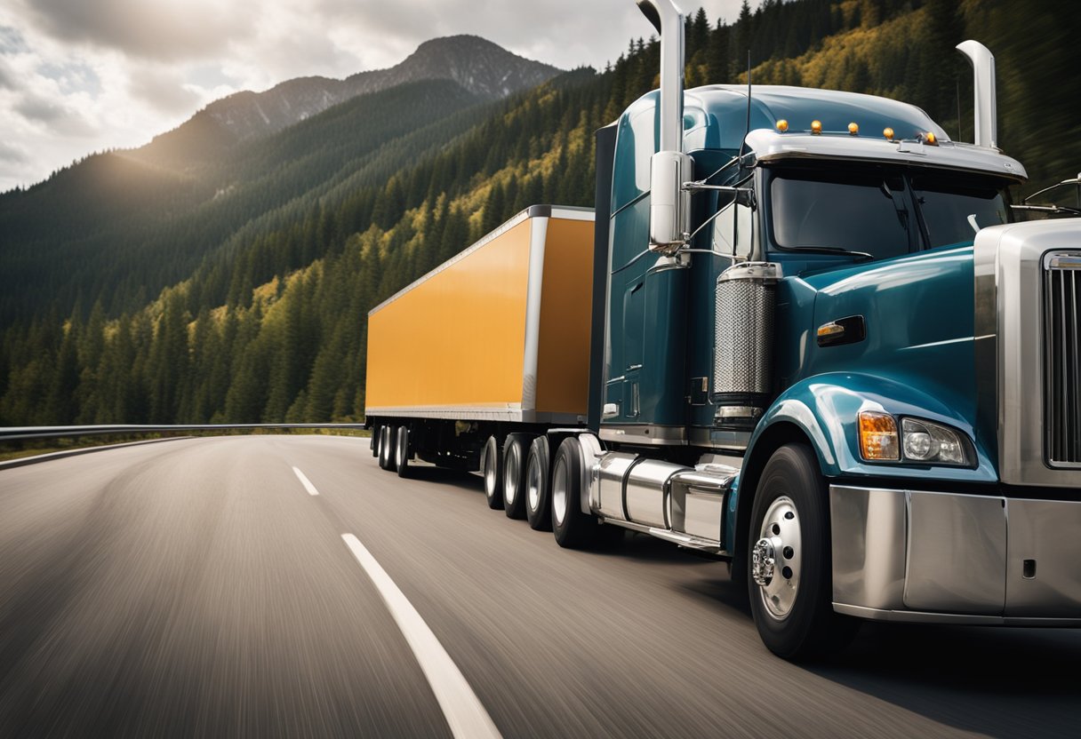 A semi truck shaking on a bumpy road, with the driver gripping the steering wheel tightly