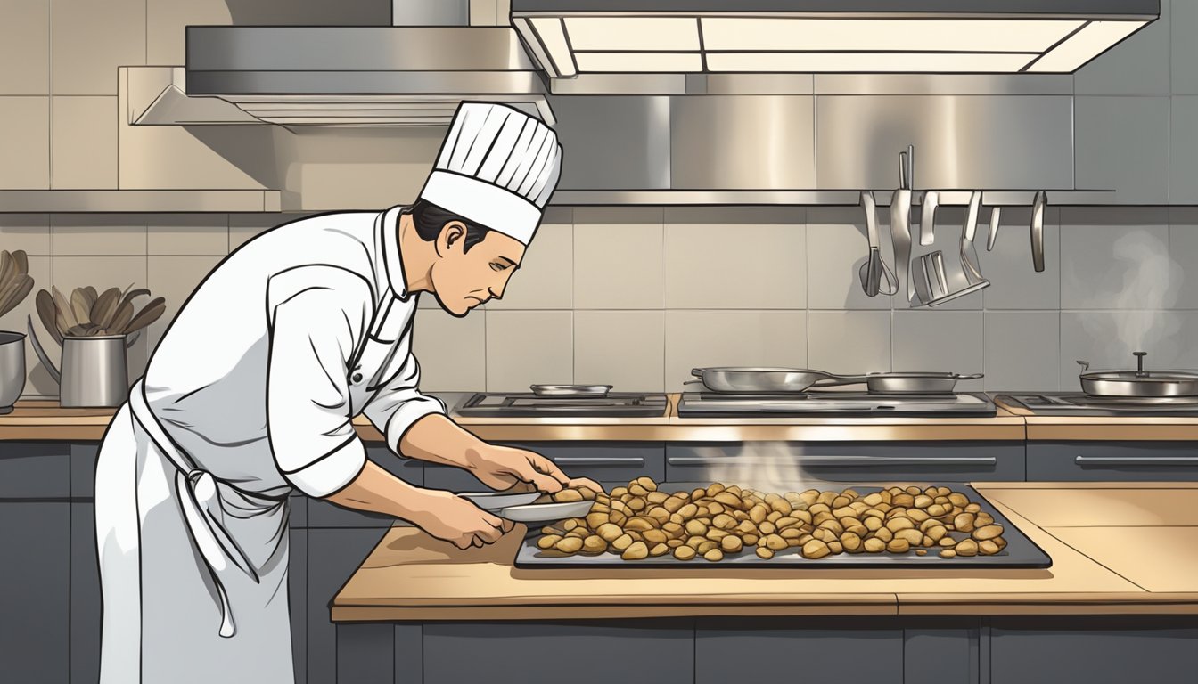 A chef slicing and boiling Jerusalem artichokes to substitute for potatoes in a recipe