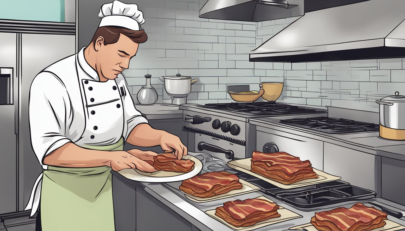 A chef adding jowl bacon to a recipe instead of slab bacon