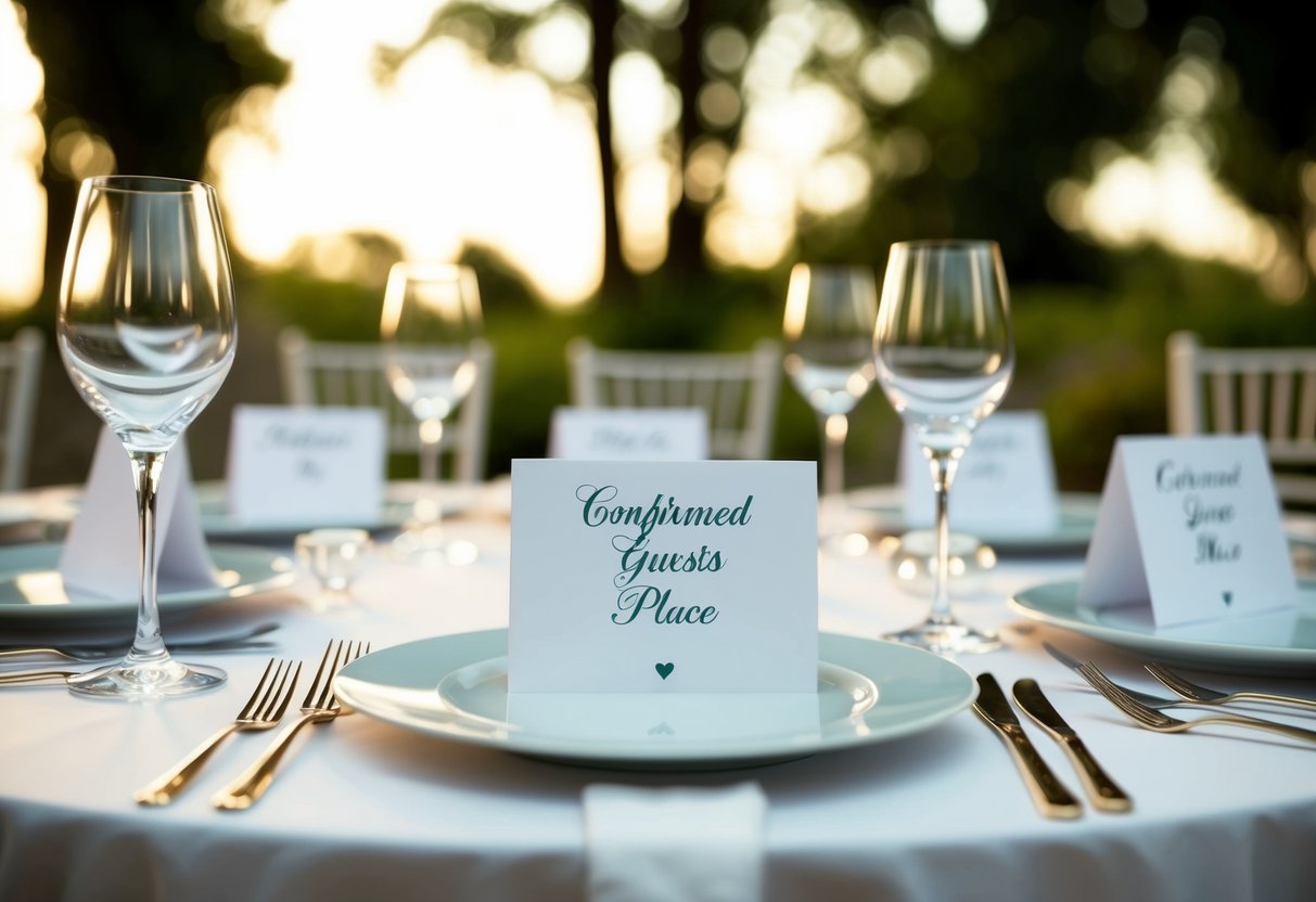 A table set with place cards for confirmed guests, and empty spaces for those who haven't RSVP'd