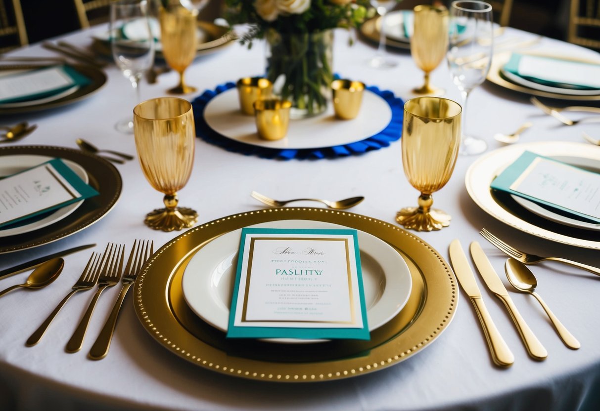 A table set for a party with empty place settings and unopened invitations scattered around