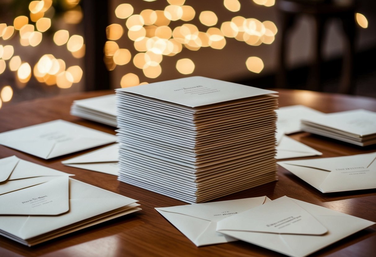A stack of 100 elegant wedding invitations with matching envelopes