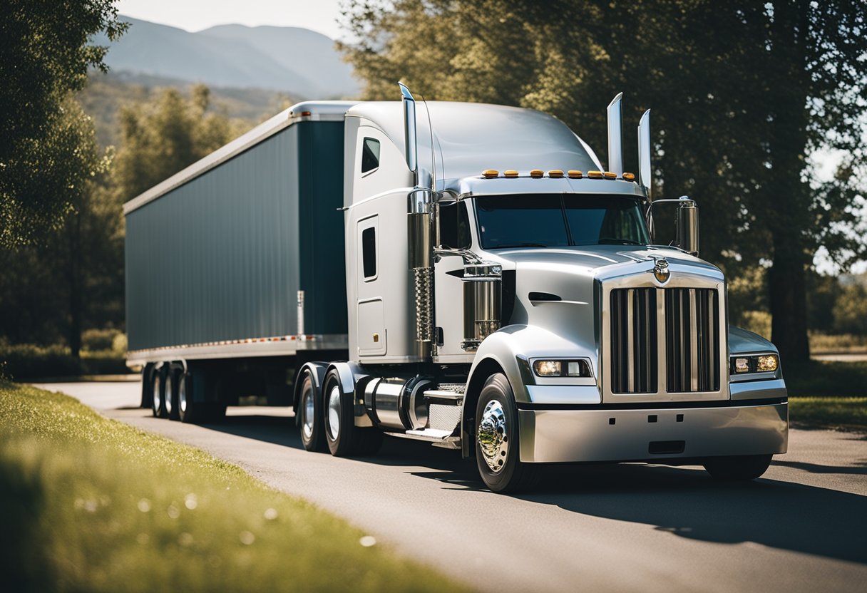 A semi-truck being inspected and registered at an RV registration office