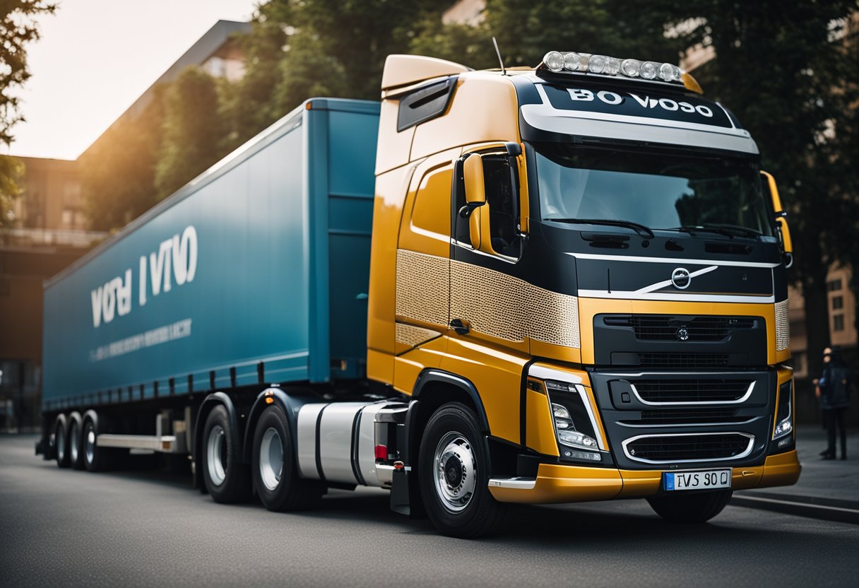 A Volvo truck parked on a scale, with the weight display visible