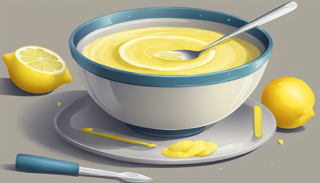 A bowl of batter with a lemon and a zester next to it