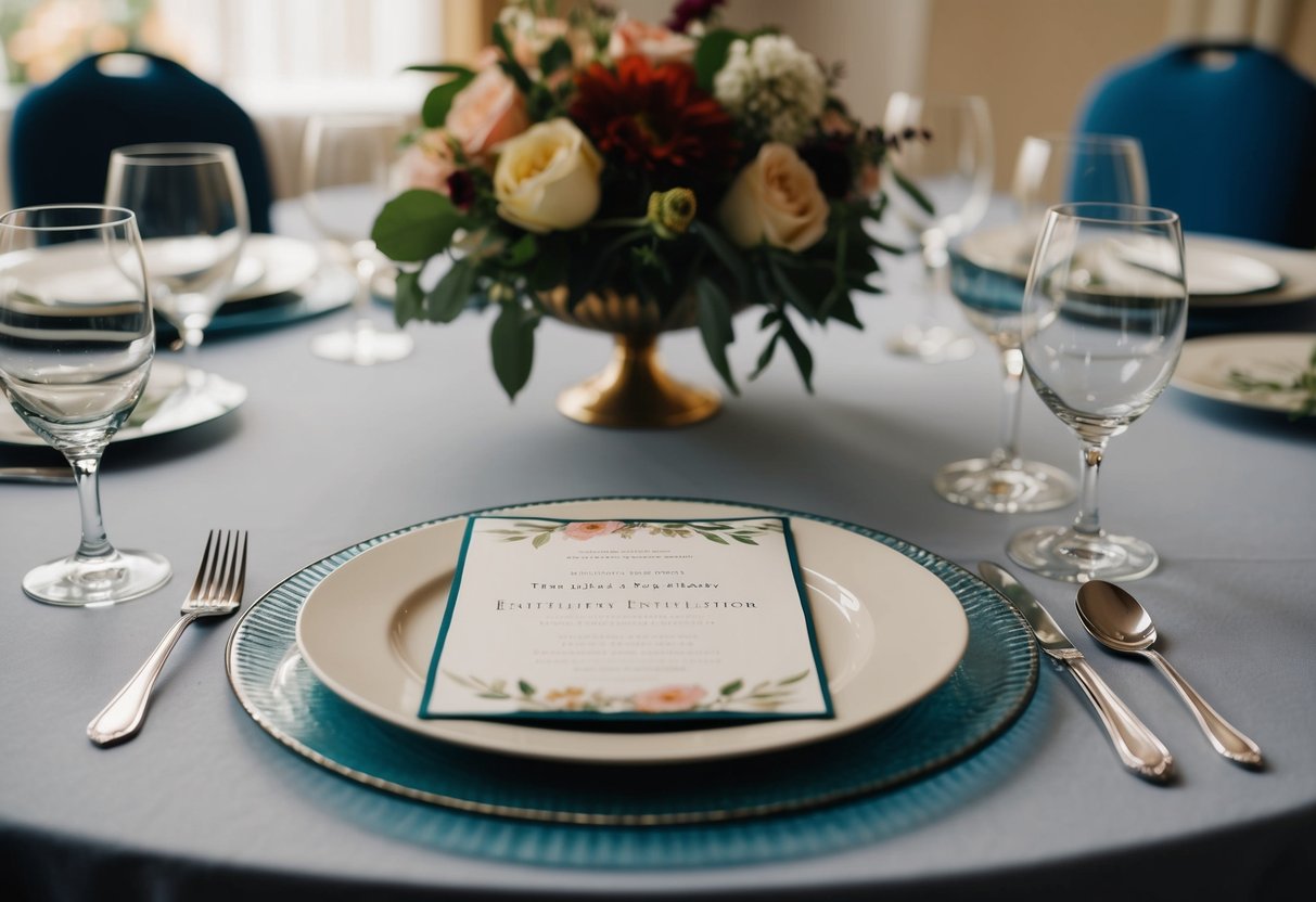 A beautifully set table with an empty place and unopened invitation