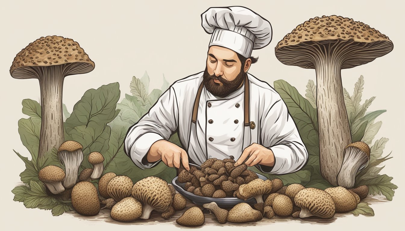 A chef slicing morel mushrooms to substitute for porcini in a recipe