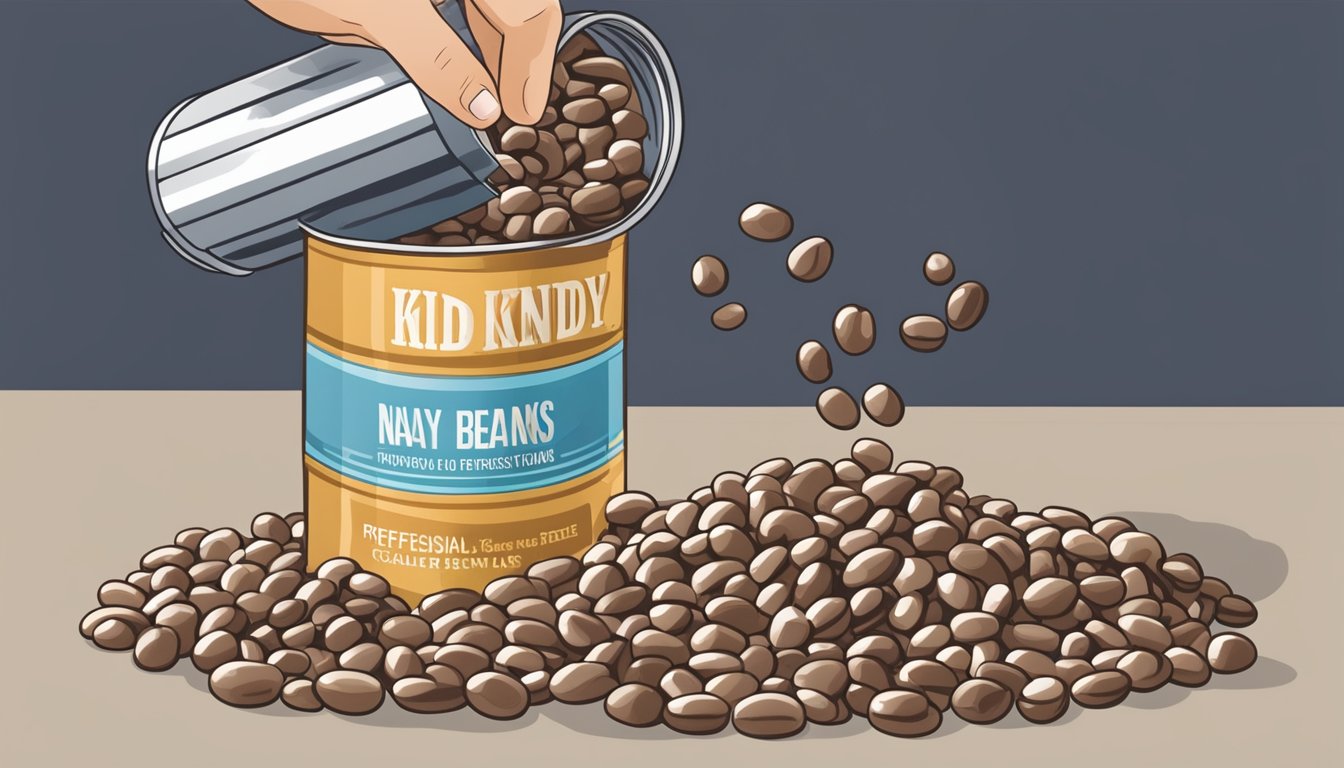 Navy beans pouring from a can, replacing kidney beans in a recipe