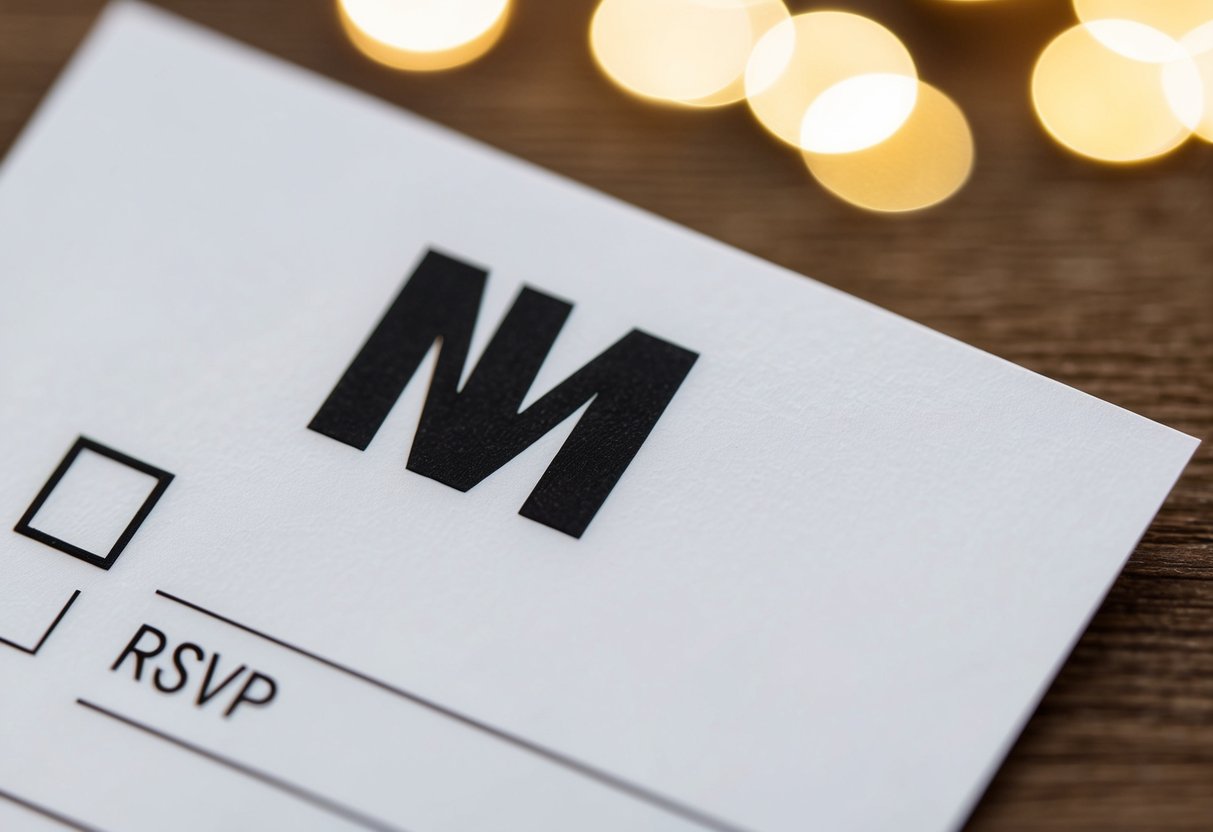 A blank checkbox next to the letter "M" on the RSVP card