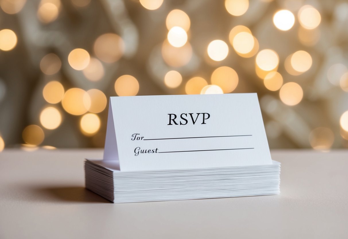 A stack of blank wedding RSVP cards with a space for the guest's name