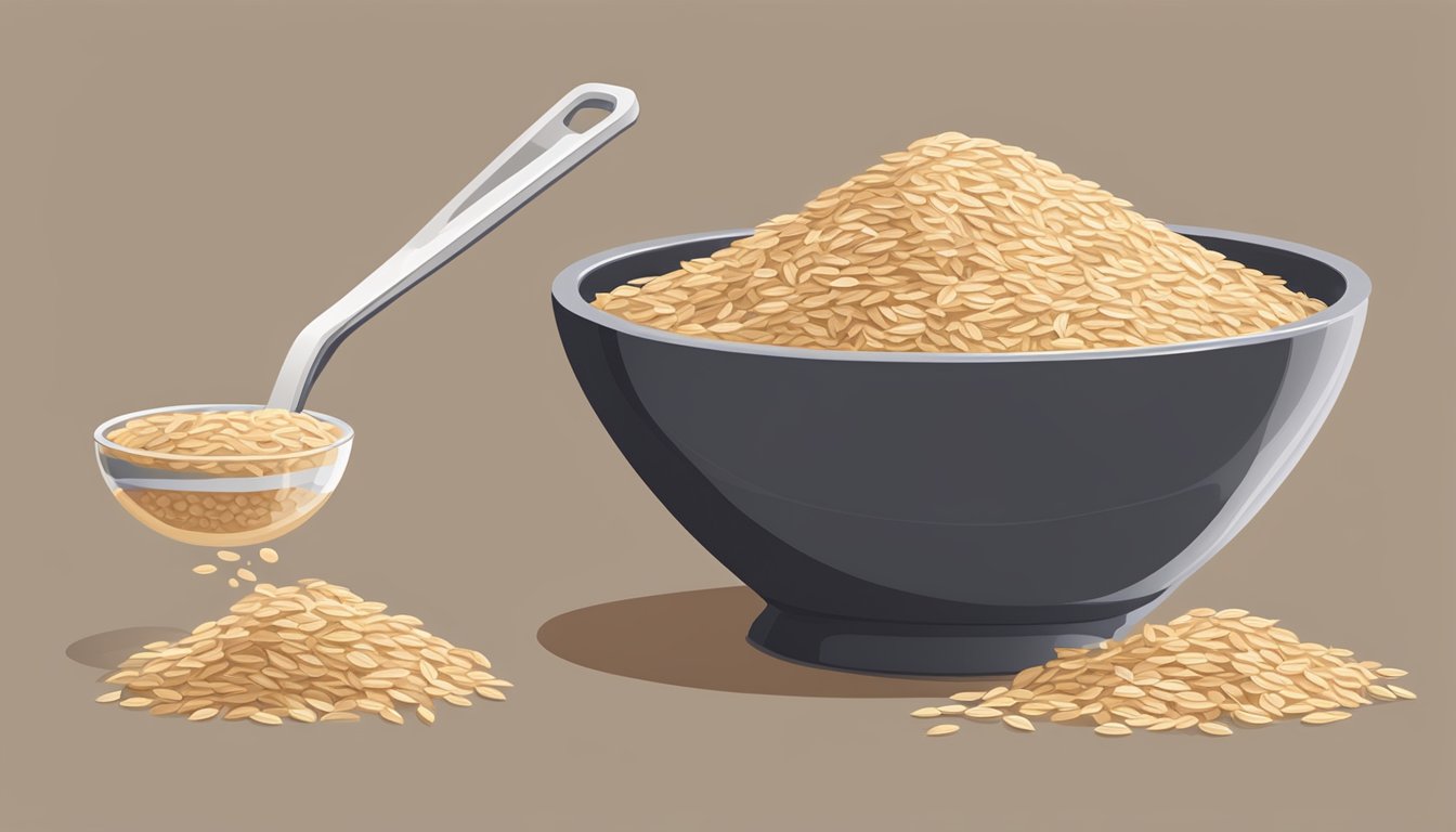 A bowl of oat bran pouring into a measuring cup, next to a bowl of wheat bran