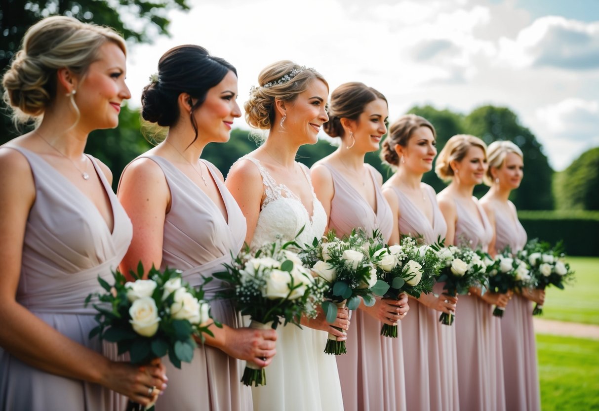 Bridesmaids stand in a line during a UK wedding ceremony