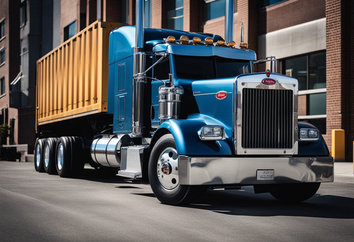 A Peterbilt truck parked on a scale, with the weight display visible