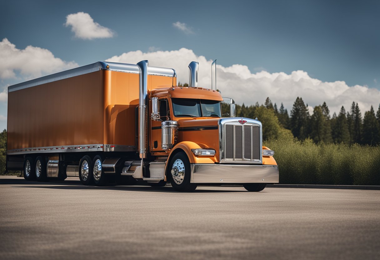 A Peterbilt truck parked on a scale, with its weight displayed on the screen