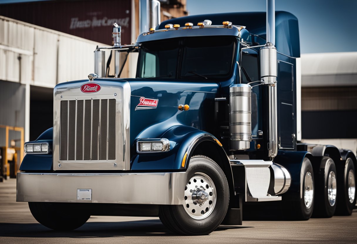 A Peterbilt truck parked on a scale, with the weight displayed on the digital readout