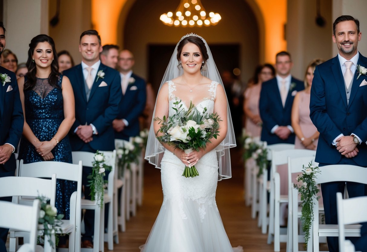 The maid of honour leads the procession down the aisle