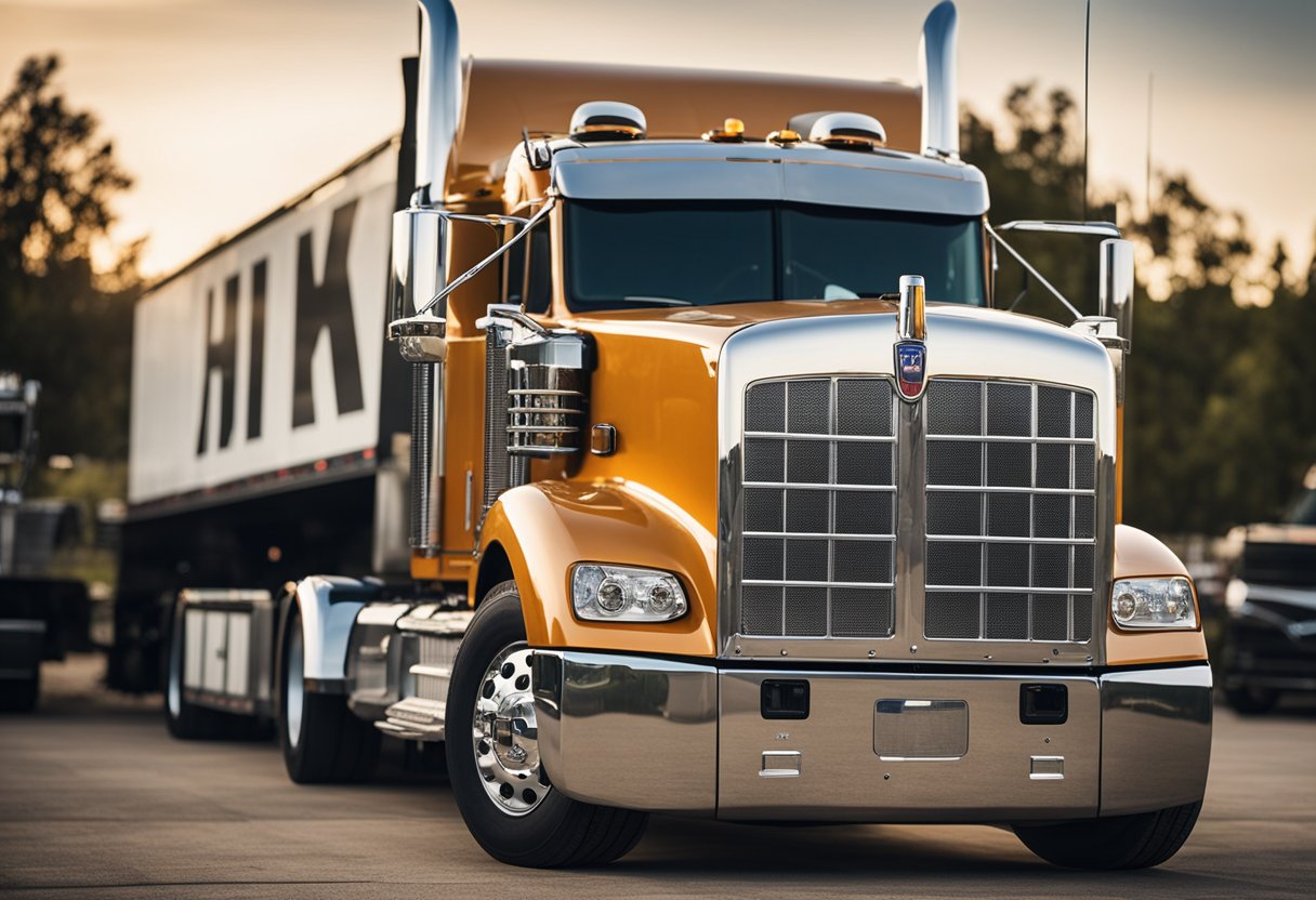 A Kenworth truck parked on a scale, with the weight display visible. Surrounding objects indicate heavy-duty transportation