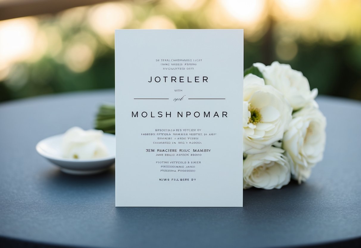 A wedding invitation with two names, one larger and centered, the other smaller and to the right