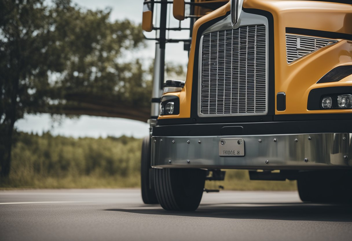 A semi-truck with visible axles and wheels on a clear road